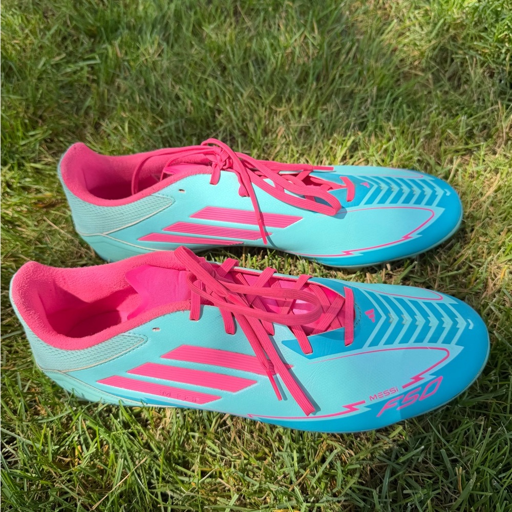 Men’s F50 Messi Club Turquoise and Pink Soccer Cleats - Size 13